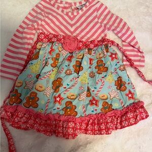 Pink and Blue Kids Dress with Gingerbread Print